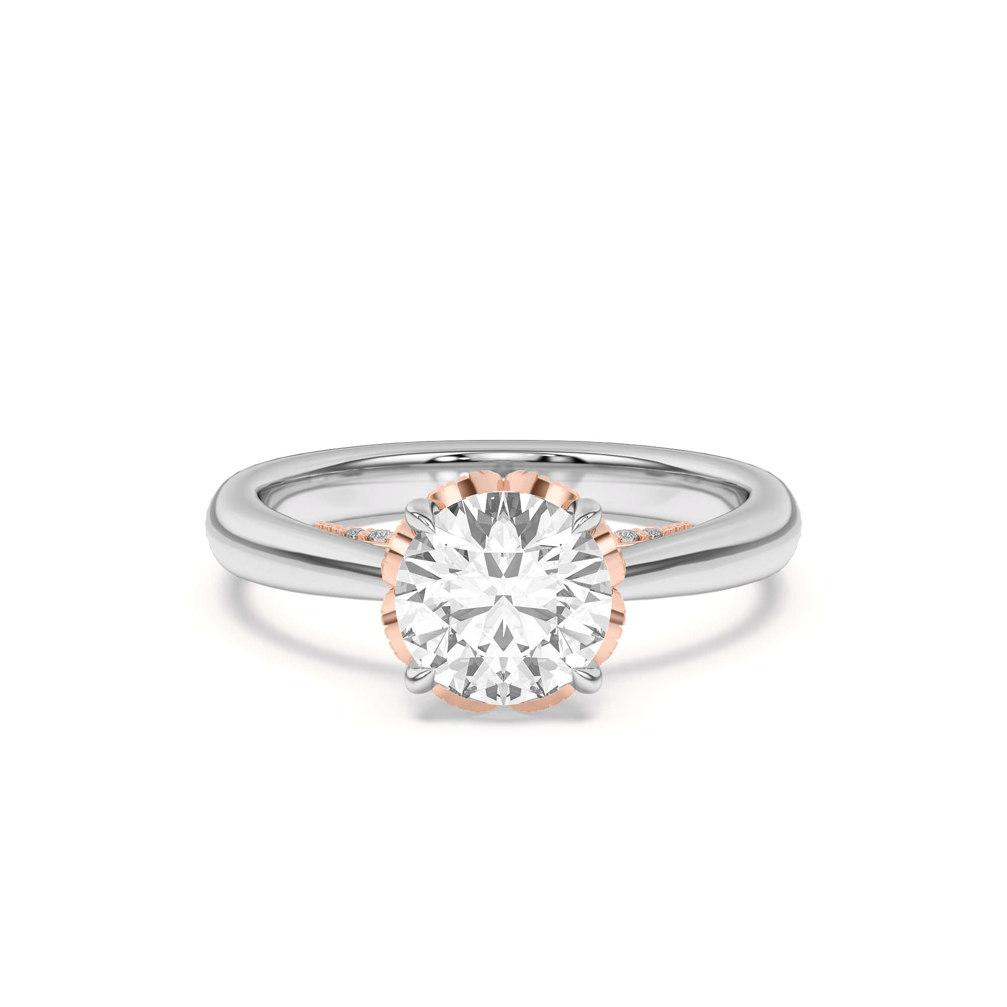 Platinum & Rose Gold 18k Roselle Petal Hidden Halo Engagement Ring