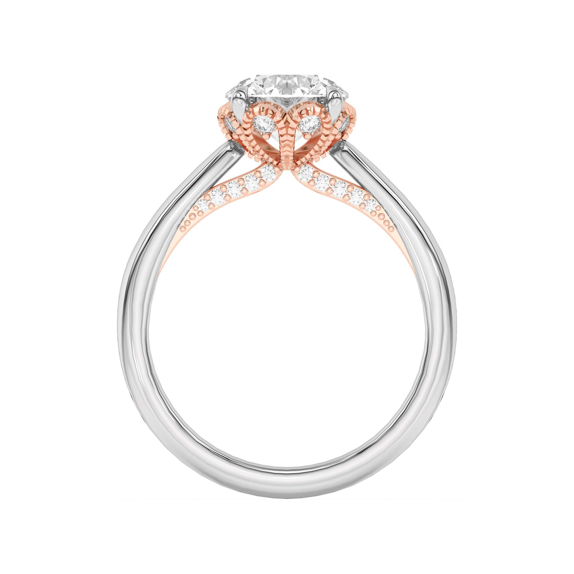 Platinum & Rose Gold 18k Roselle Petal Hidden Halo Engagement Ring