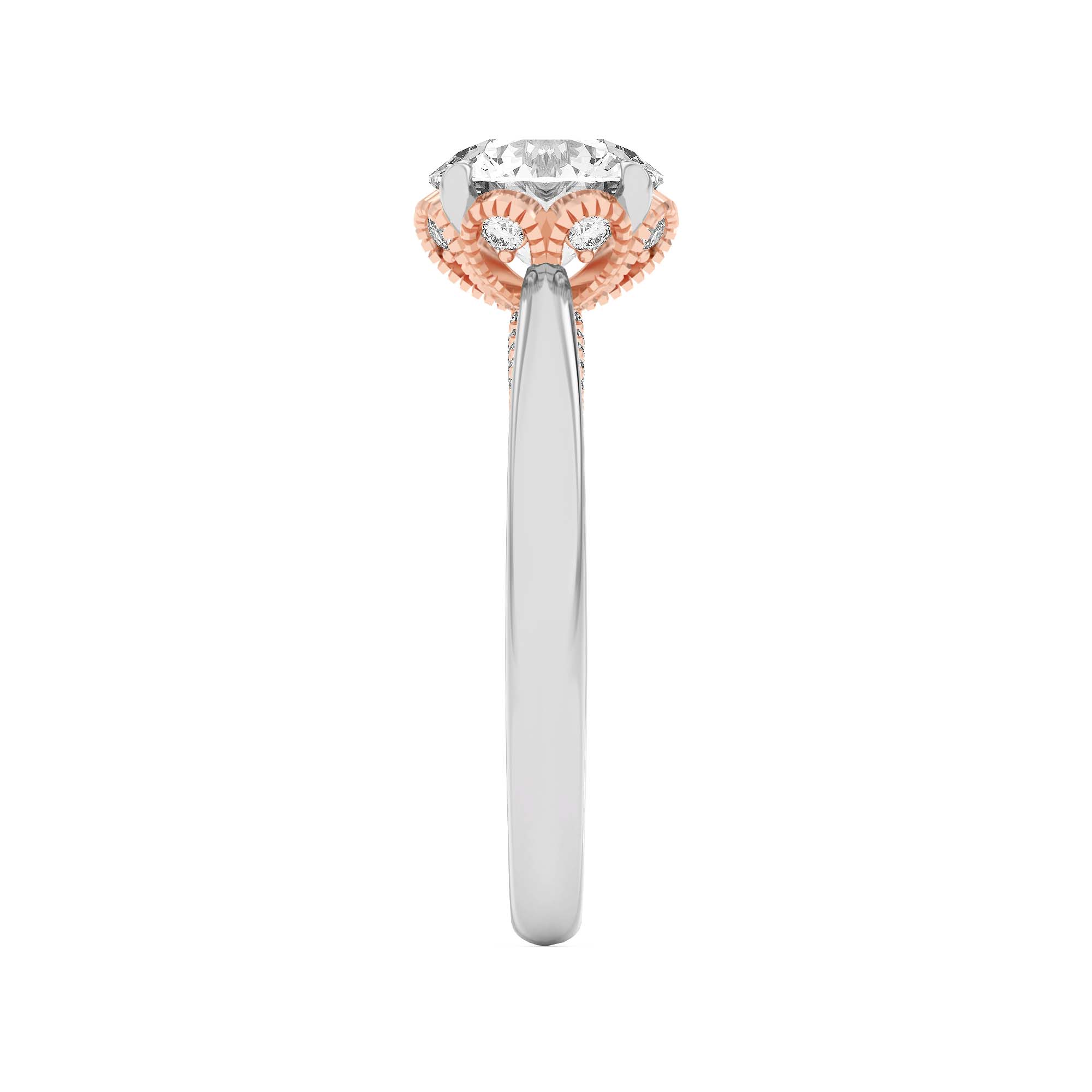 Platinum & Rose Gold 18k Roselle Petal Hidden Halo Engagement Ring