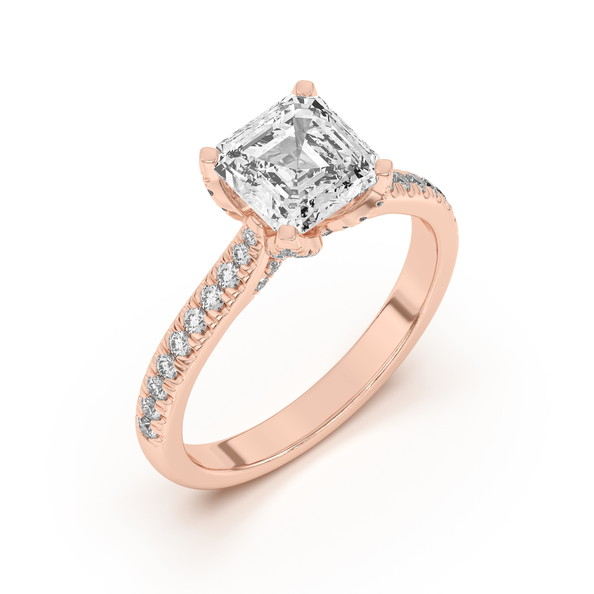 14K Rose Gold Marian Diamond-Encrusted Tulip Prong Pavé Engagement Ring